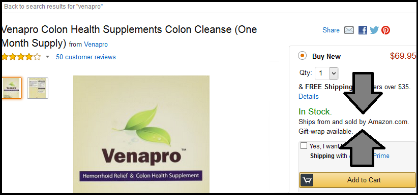 Example of Venapro being sold directly by Amazon themselves